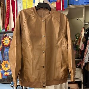 Women’s Brown Faux Leather Bomber Jacket